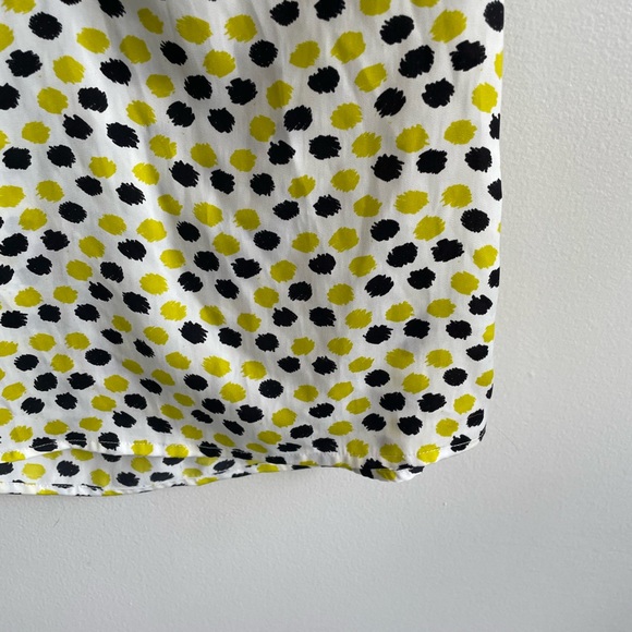 BLACK YELLOW GREEN SLEEVELESS BLOUSE TOP RUFFLES TIE FRONT PETITE DOTS SPRING - Picture 4 of 9